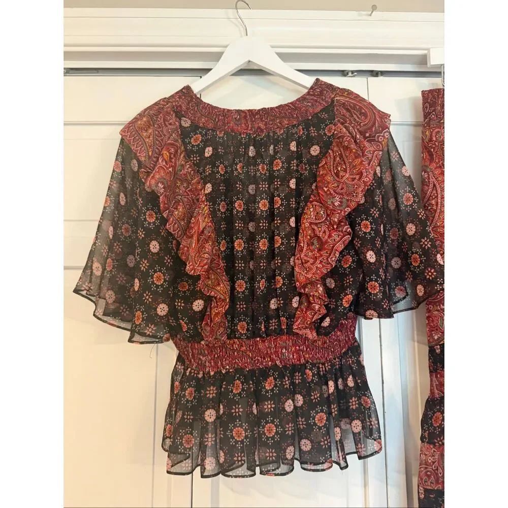 Misa Los Angelous Mia paisley ruffled tiered skirt and top set M - Picture 5 of 12